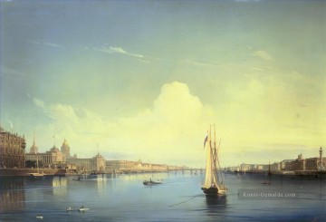  nu - st petersburg bei Sonnenuntergang 1850 Alexey Bogolyubov Schiffe